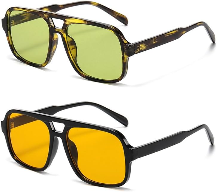Breaksun Retro Aviator Sunglasses for Women Men Trendy Classic 70s Square Green Aviator Sun Glasses Vintage Shades - Image 1